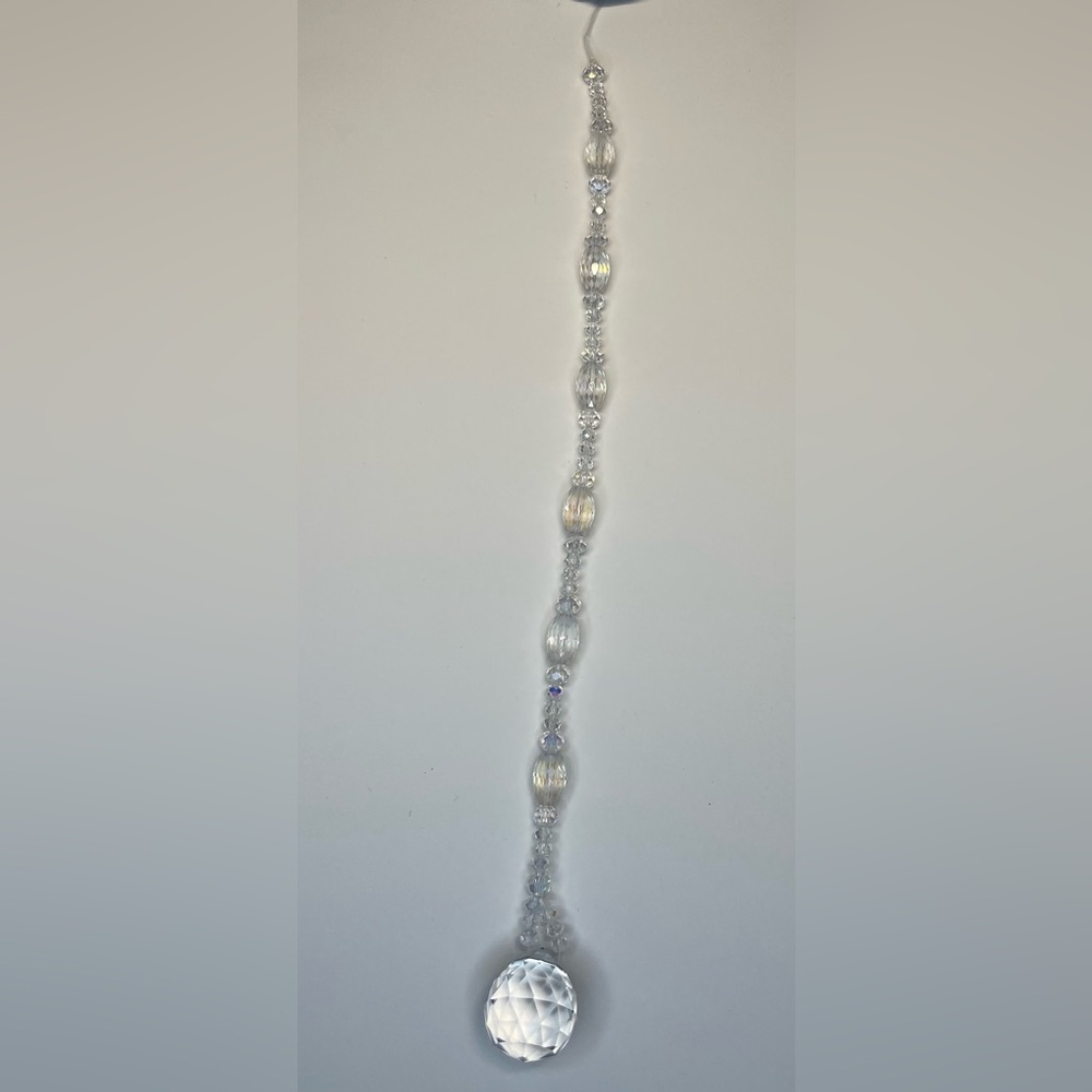 Mini suncatcher/car hanging. Clear “crystal”, glass beads.
